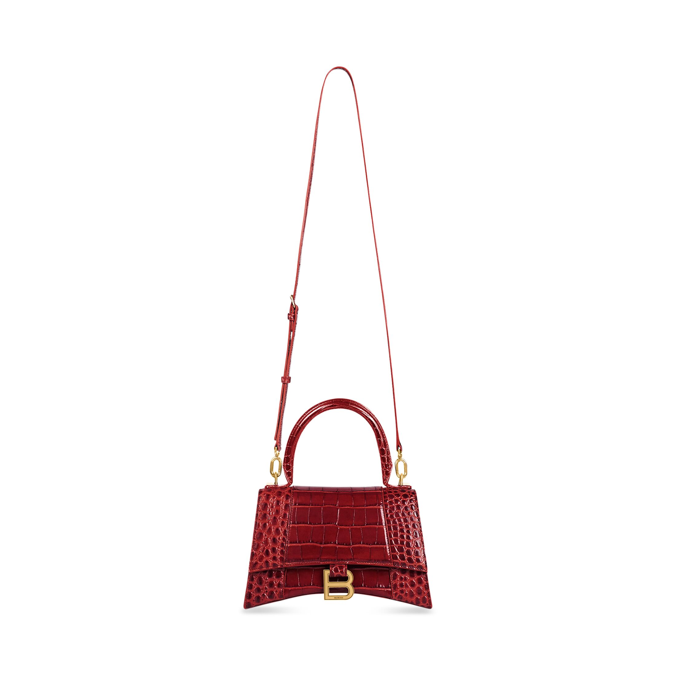 WOMEN'S HOURGLASS SMALL HANDBAG CROCODILE EMBOSSED IN DARK RED